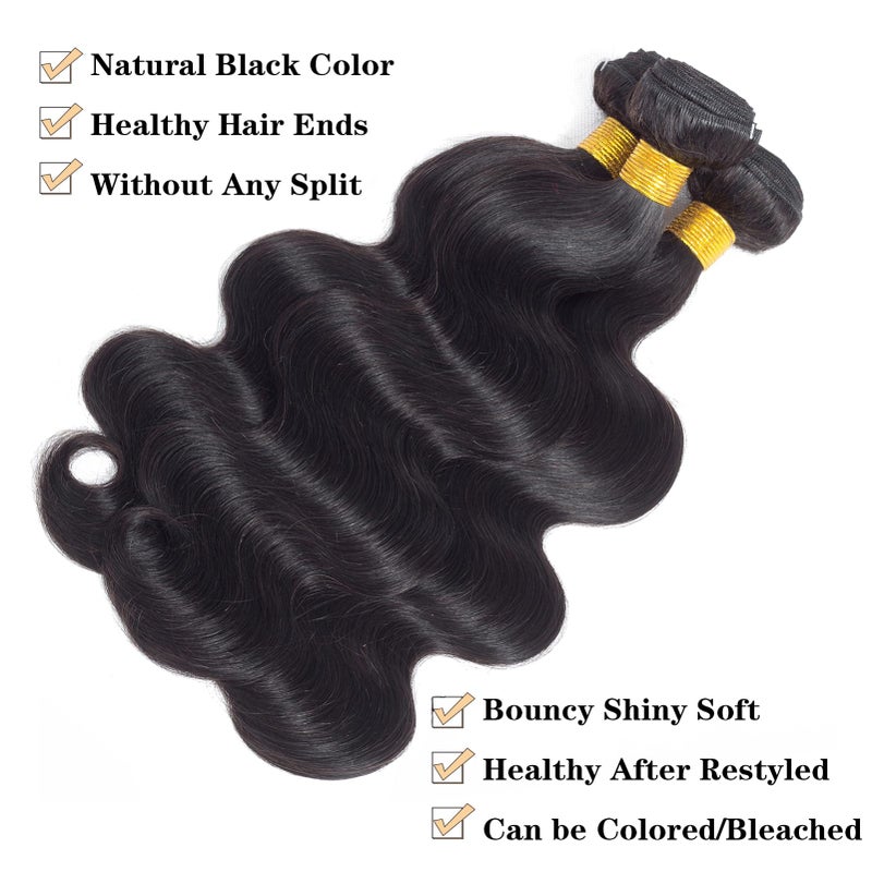 ROYAL IMPRESSION 16A Brazilian Virgin Hair Body Wave 3 Bundles 16" 18" 20" 300g Virgin Brazilian Remy Body Wave Human Hair Bundles 100% Unprocessed Brazilian Virgin Remy Human Hair Bundles Natural Color - Image 4